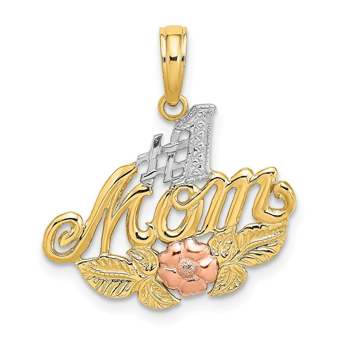 Million Charms 14K Yellow & Rose Gold Themed With Rhodium-Plated #1 Mom With Flower Charm