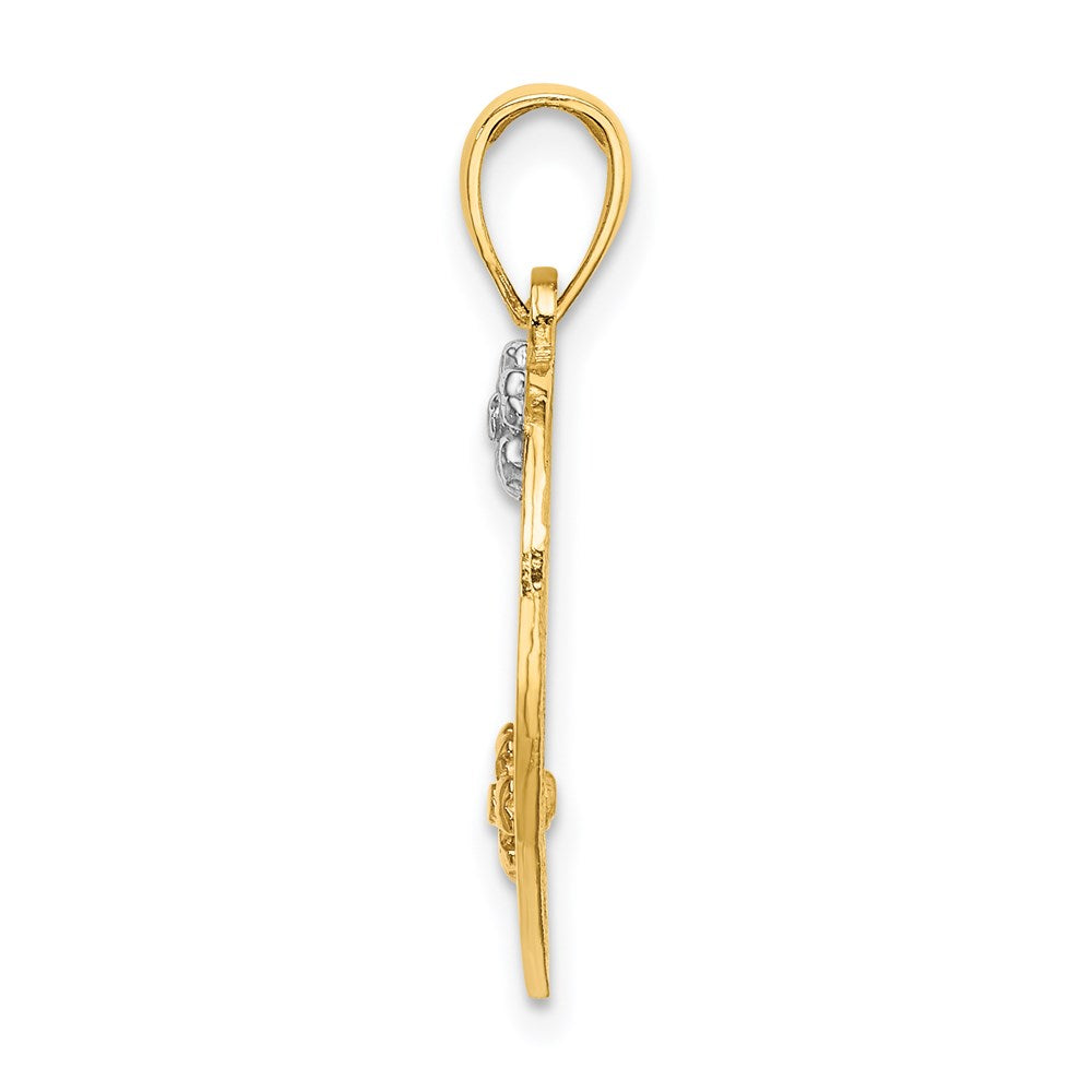 Million Charms 14K Yellow &Rose Gold Themed With Rhodium-plated I Love You Heart With Flowers Charm