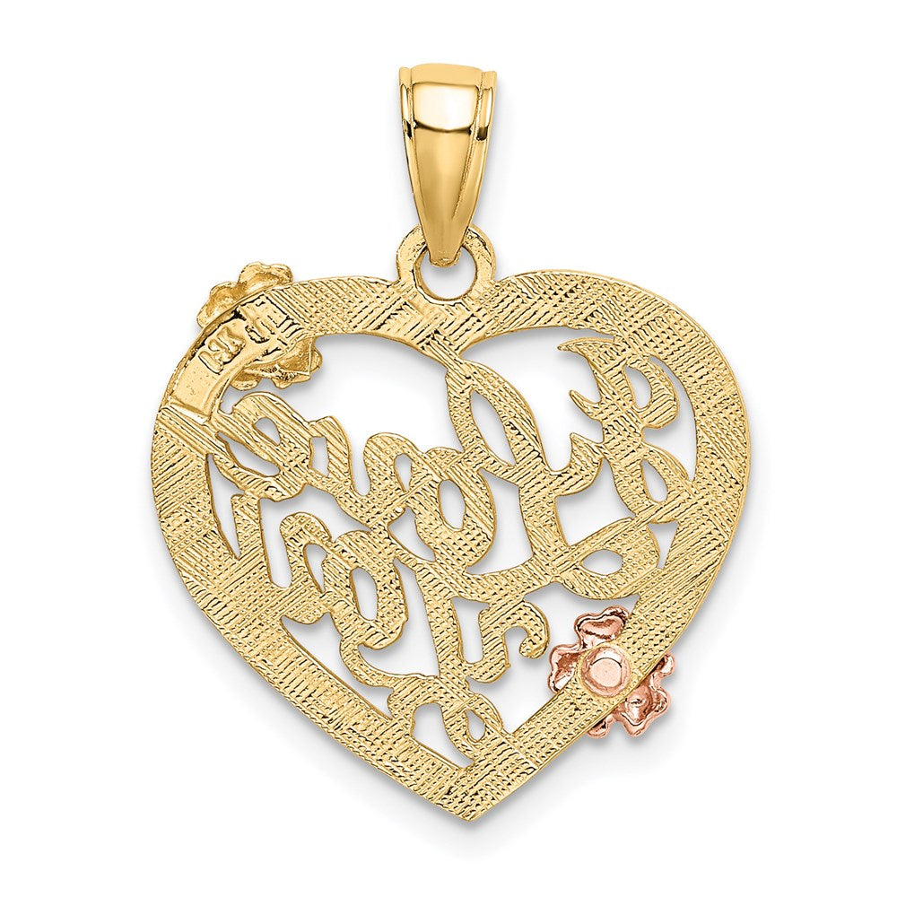 Million Charms 14K Yellow &Rose Gold Themed With Rhodium-plated I Love You Heart With Flowers Charm