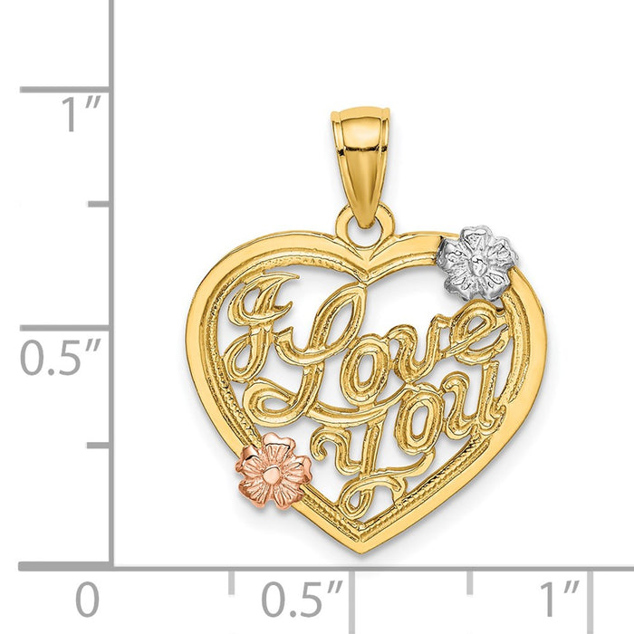 Million Charms 14K Yellow &Rose Gold Themed With Rhodium-plated I Love You Heart With Flowers Charm