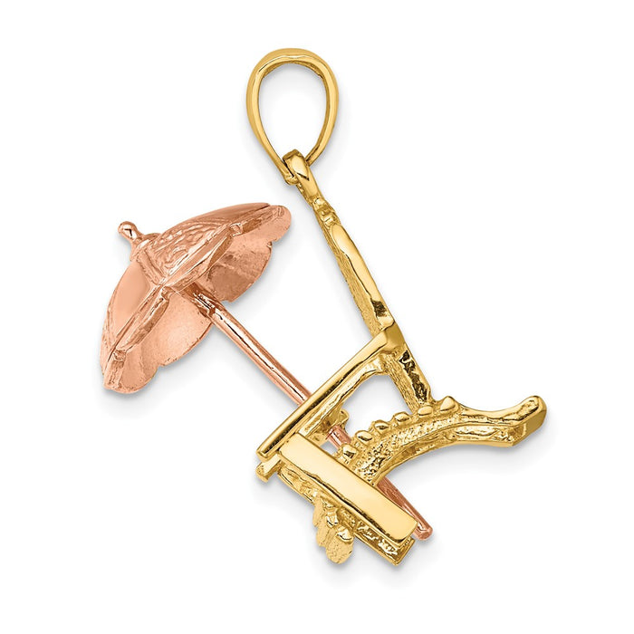 Million Charms 14K Rose & Yellow Gold Themed 3-D Beach Chair With Umbrella Charm