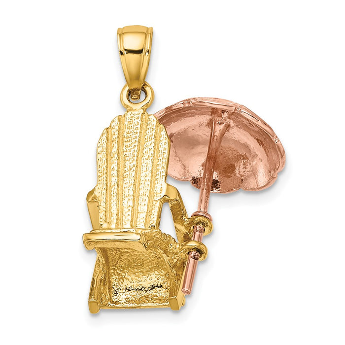 Million Charms 14K Rose & Yellow Gold Themed 3-D Beach Chair With Umbrella Charm