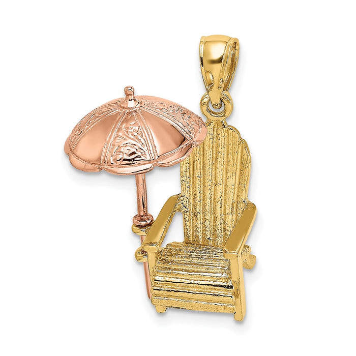 Million Charms 14K Rose & Yellow Gold Themed 3-D Beach Chair With Umbrella Charm
