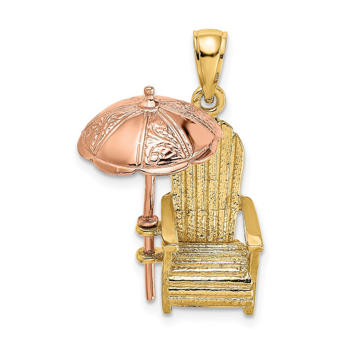 Million Charms 14K Rose & Yellow Gold Themed 3-D Beach Chair With Umbrella Charm