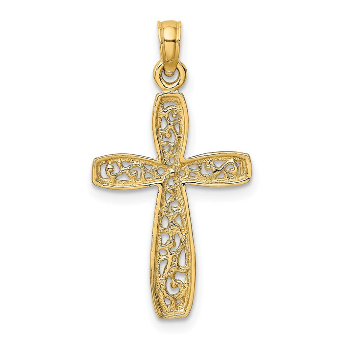 Million Charms 14K Yellow Gold Themed With Rhodium-Plated Filigree Relgious Cross Charm