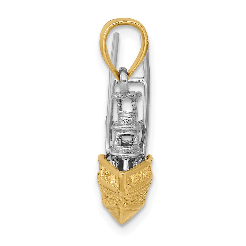 Million Charms 14K Two-Tone Textured 3-D Offshore Sportfishing Boat Charm
