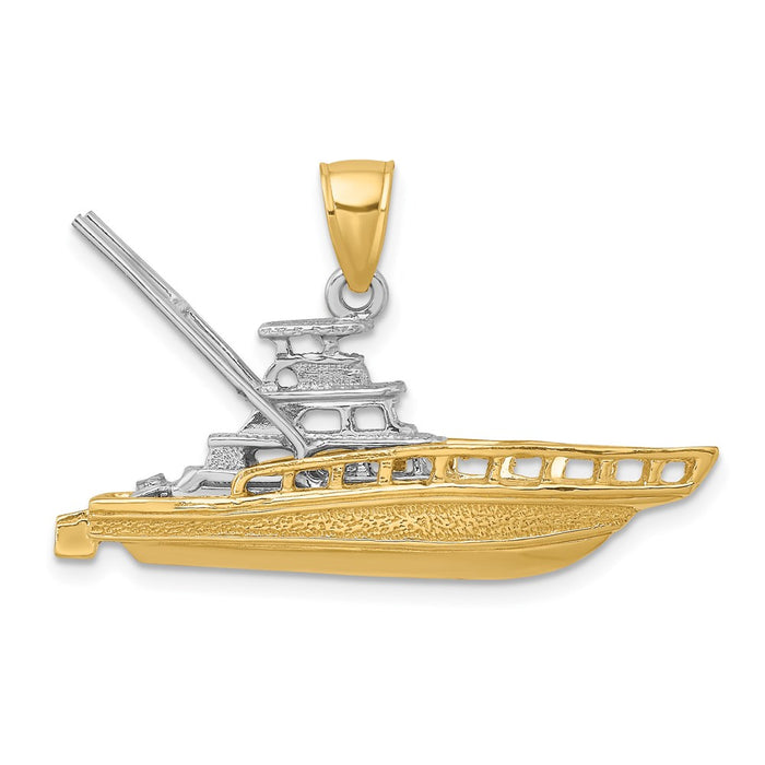 Million Charms 14K Two-Tone Textured 3-D Offshore Sportfishing Boat Charm
