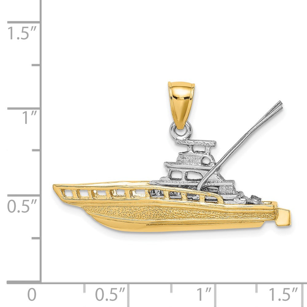 Million Charms 14K Two-Tone Textured 3-D Offshore Sportfishing Boat Charm