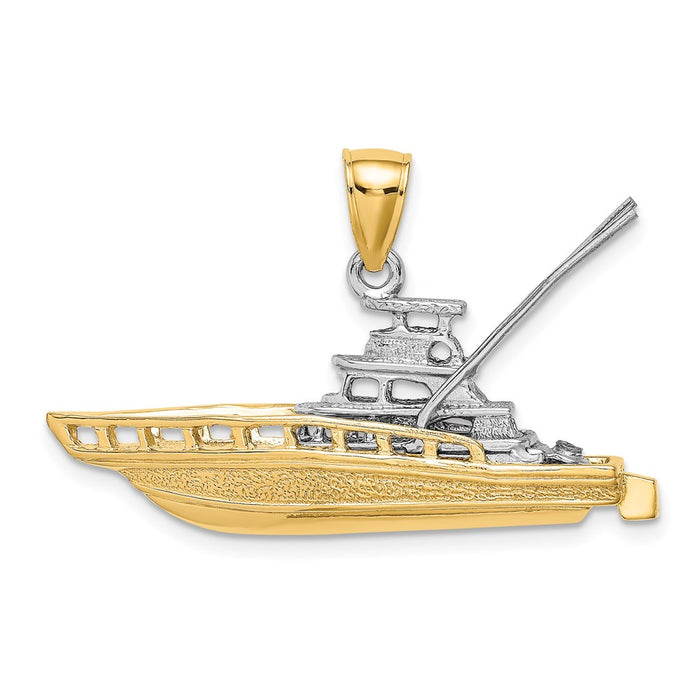 Million Charms 14K Two-Tone Textured 3-D Offshore Sportfishing Boat Charm