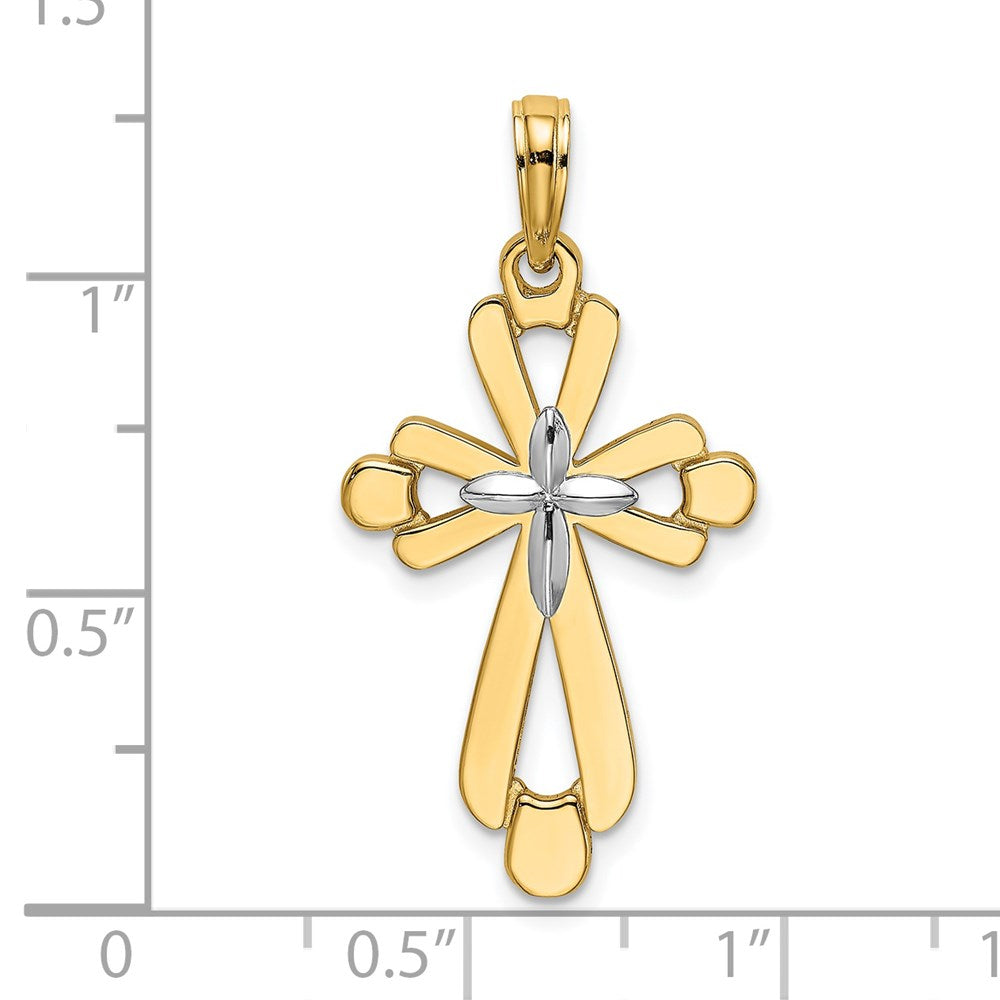 Million Charms 14K With Rhodium-Plated Polished Fancy Relgious Cross Charm Cross