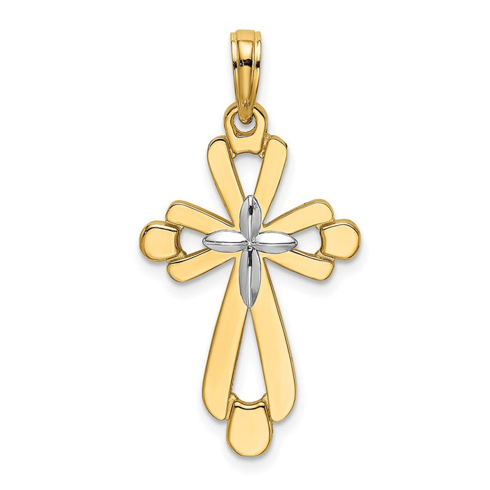 Million Charms 14K With Rhodium-Plated Polished Fancy Relgious Cross Charm Cross