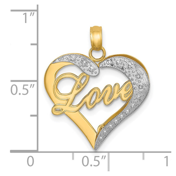 Million Charms 14K Yellow Gold Themed With Rhodium-Plated & Diamond-Cut Heart With Love Inside Charm