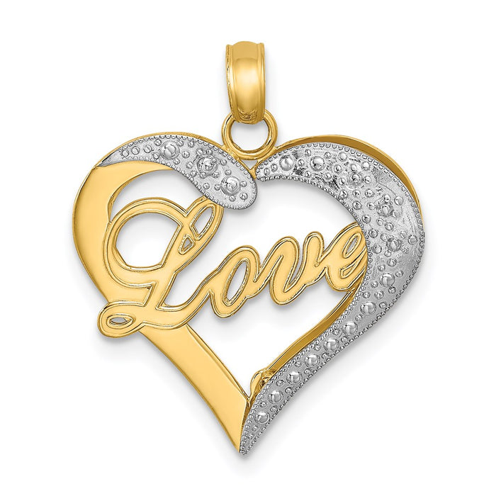 Million Charms 14K Yellow Gold Themed With Rhodium-Plated & Diamond-Cut Heart With Love Inside Charm