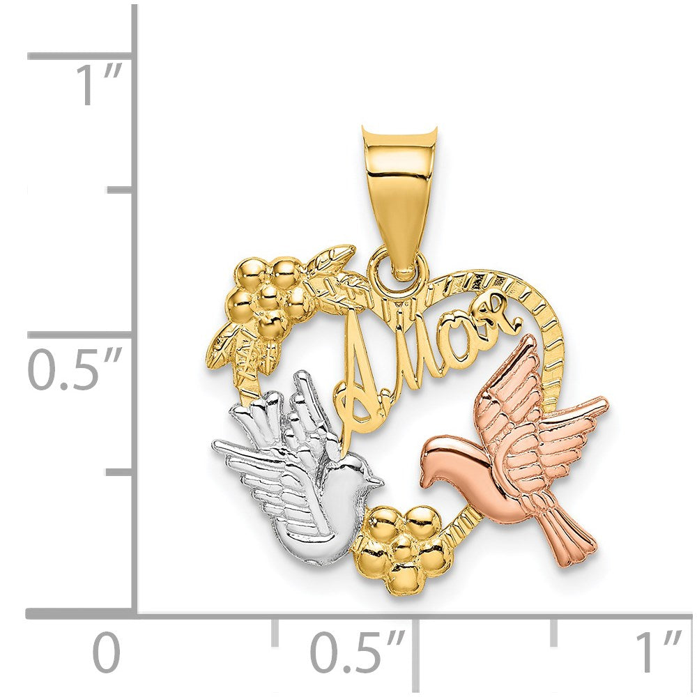 Million Charms 14K Yellow & Rose Gold Themed With Rhodium-plated Amor In Heart With Doves Charm