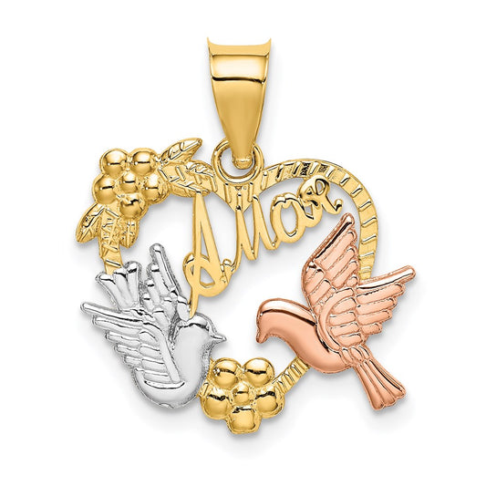 Million Charms 14K Yellow & Rose Gold Themed With Rhodium-plated Amor In Heart With Doves Charm