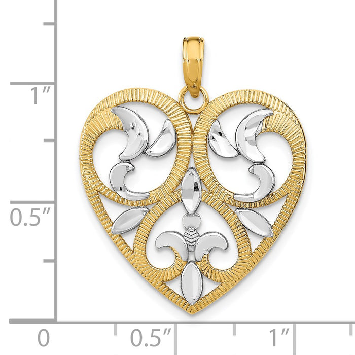 Million Charms 14K Yellow Gold Themed With Rhodium-Plated Textured Heart Charm