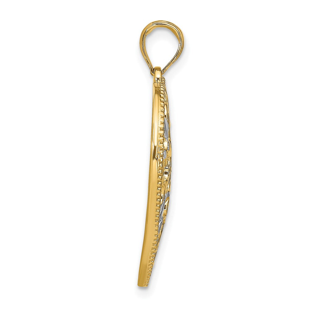 Million Charms 14K Yellow Gold Themed With Rhodium-Plated Filigree Leaf Accent Heart Charm