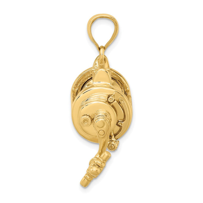 Million Charms 14K Yellow Gold Themed Rhodium-Plated Moveable 3-D Fishing Reel Charm