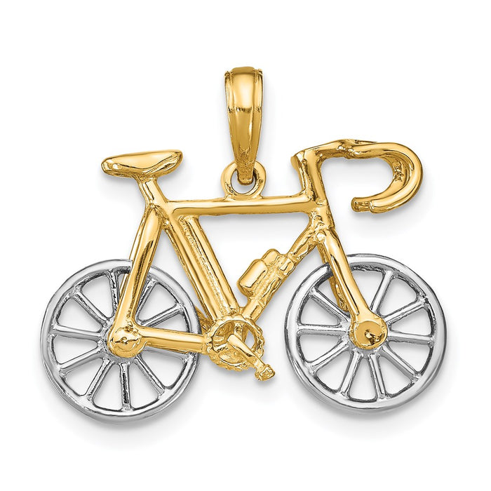 Million Charms 14K With Rhodium-Plated 3-D Ten Speed Bicycle Charm