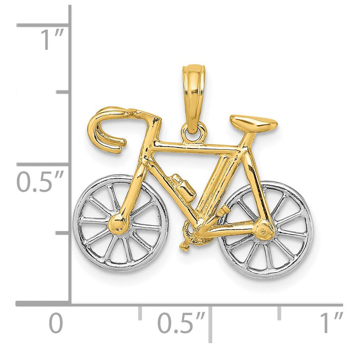 Million Charms 14K With Rhodium-Plated 3-D Ten Speed Bicycle Charm