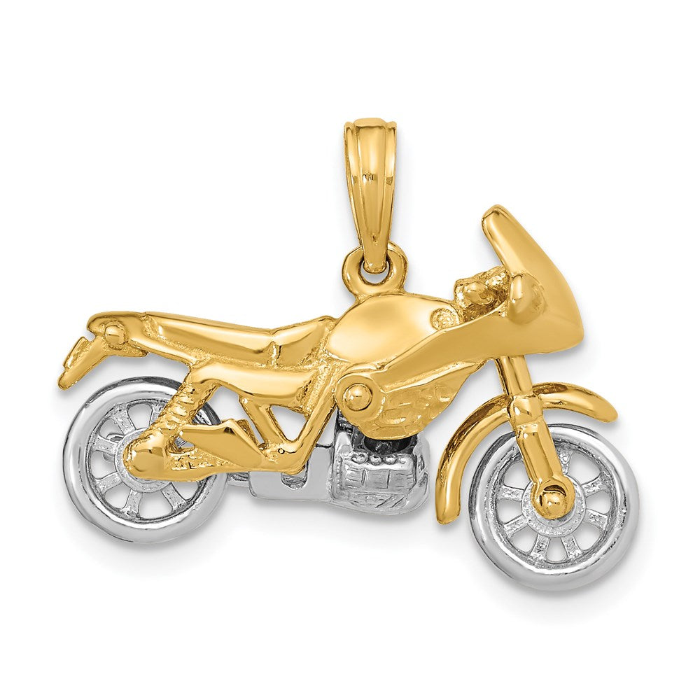 Million Charms 14K Two-Tone 3-D Moveable Motorcycle Charm