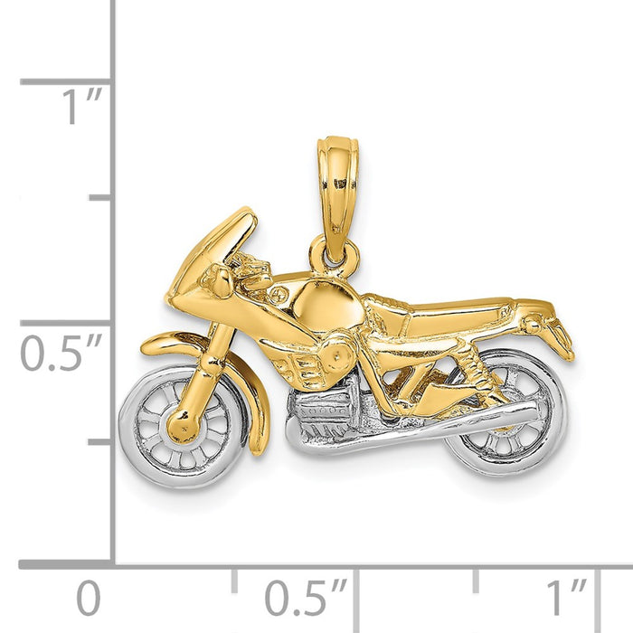Million Charms 14K Two-Tone 3-D Moveable Motorcycle Charm
