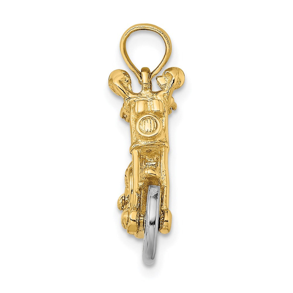 Million Charms 14K With Rhodium-Plated 3-D Moveable Motorcycle Charm