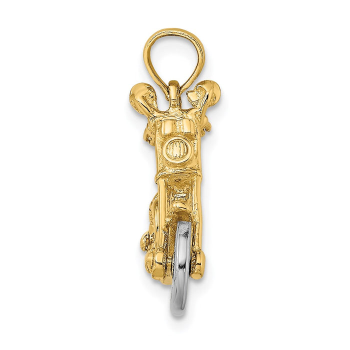 Million Charms 14K With Rhodium-Plated 3-D Moveable Motorcycle Charm