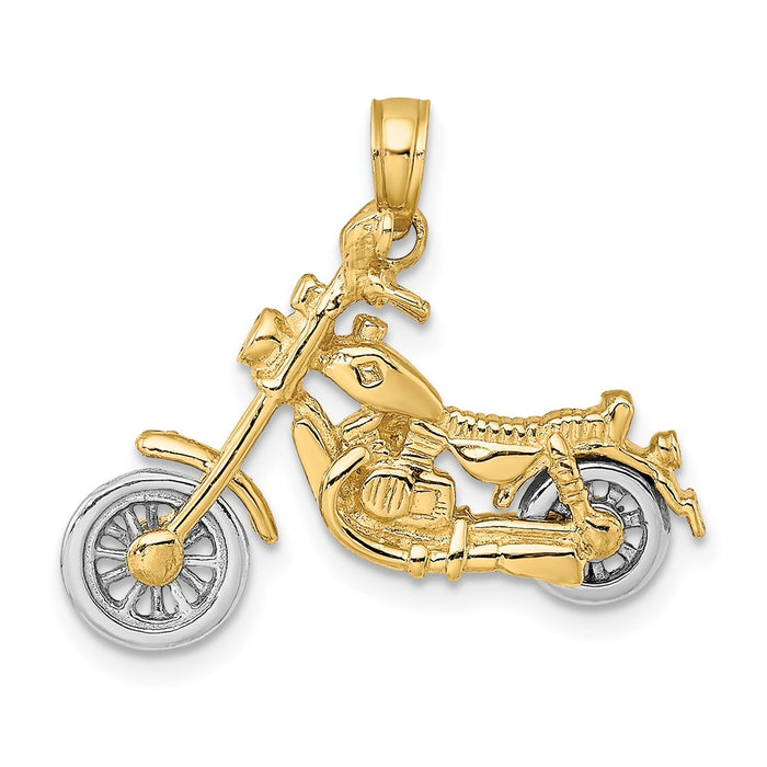 Million Charms 14K With Rhodium-Plated 3-D Moveable Motorcycle Charm