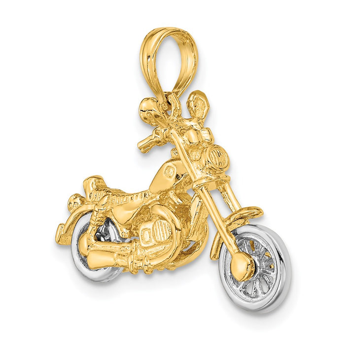 Million Charms 14K With Rhodium-Plated 3-D Moveable Motorcycle Charm