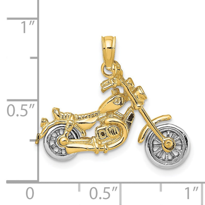 Million Charms 14K With Rhodium-Plated 3-D Moveable Motorcycle Charm