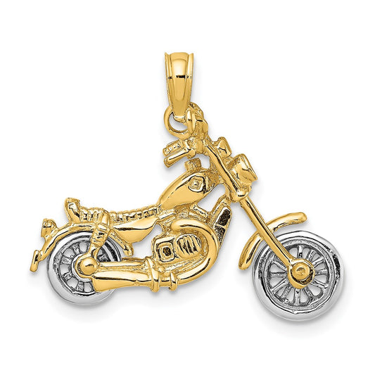 Million Charms 14K With Rhodium-Plated 3-D Moveable Motorcycle Charm