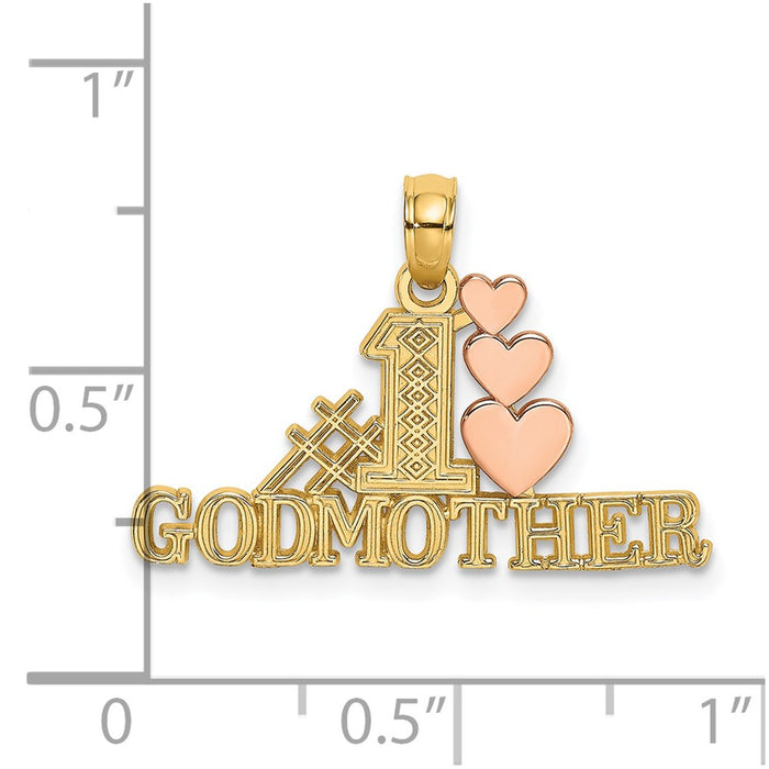 Million Charms 14K Two-Tone Polished #1 Godmother & Hearts Pendant