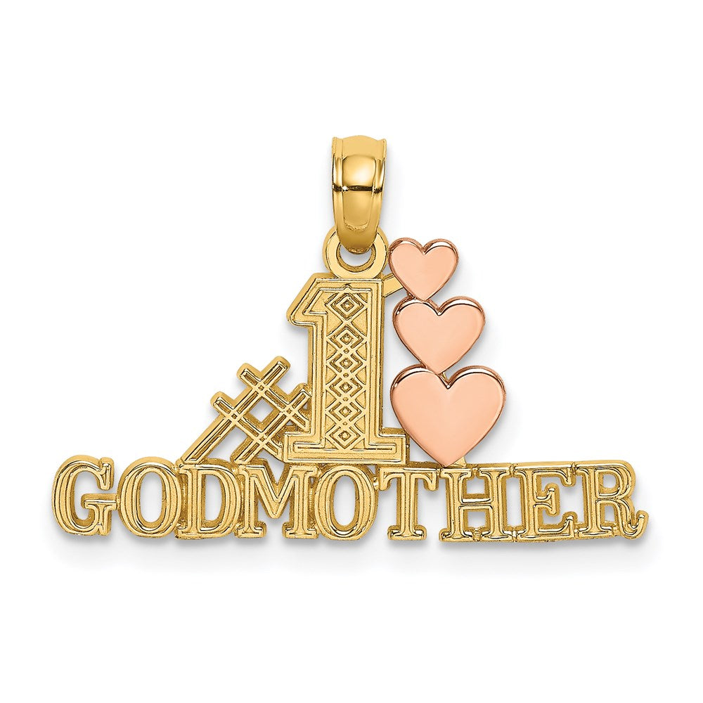 Million Charms 14K Two-Tone Polished #1 Godmother & Hearts Pendant