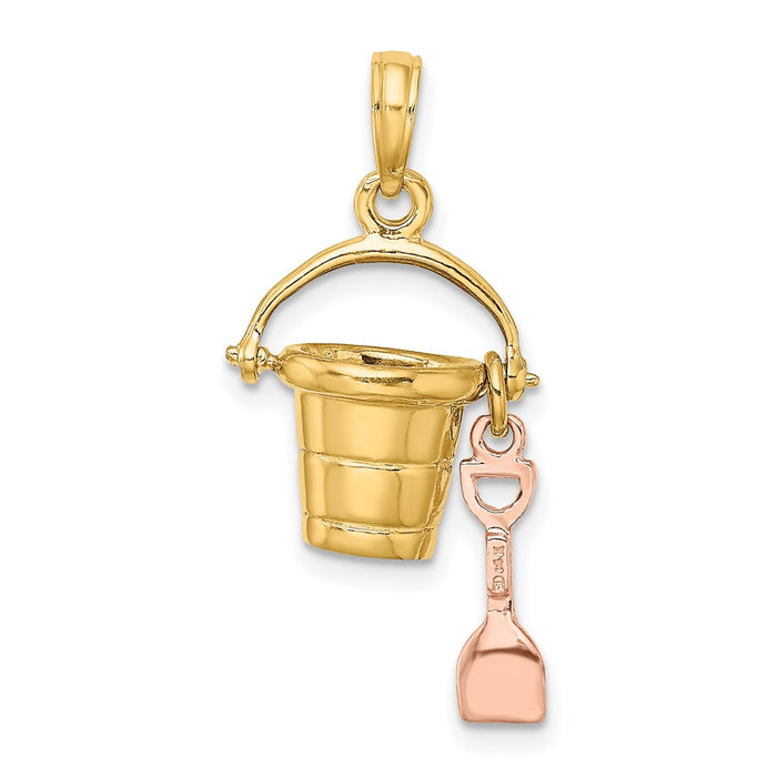 Million Charms 14K Rose & Yellow Gold Themed 3-D Beach Bucket & Shovel Charm