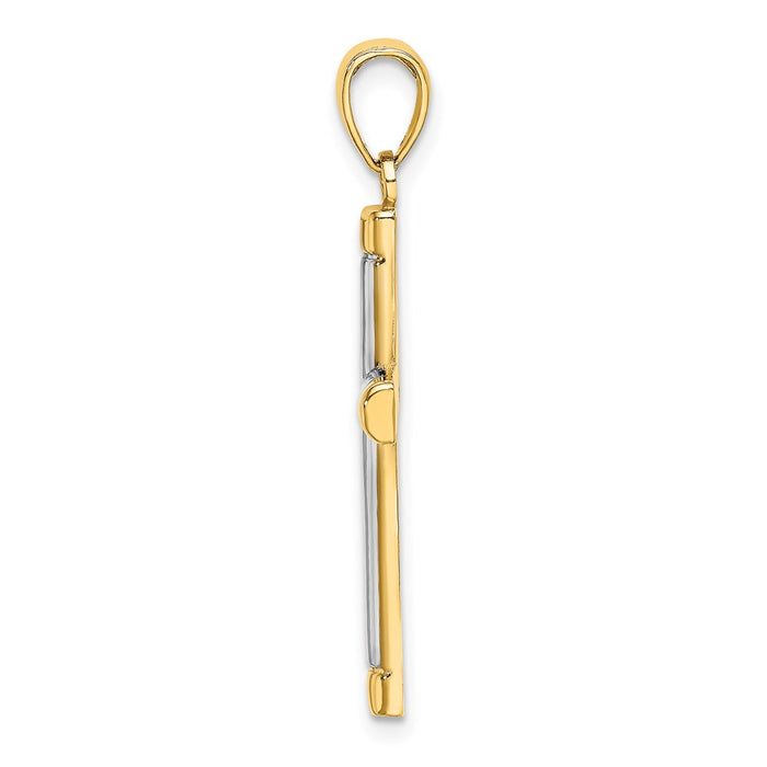 Million Charms 14K Yellow Gold Themed With Rhodium-Plated Polished Tubular Relgious Cross Charm