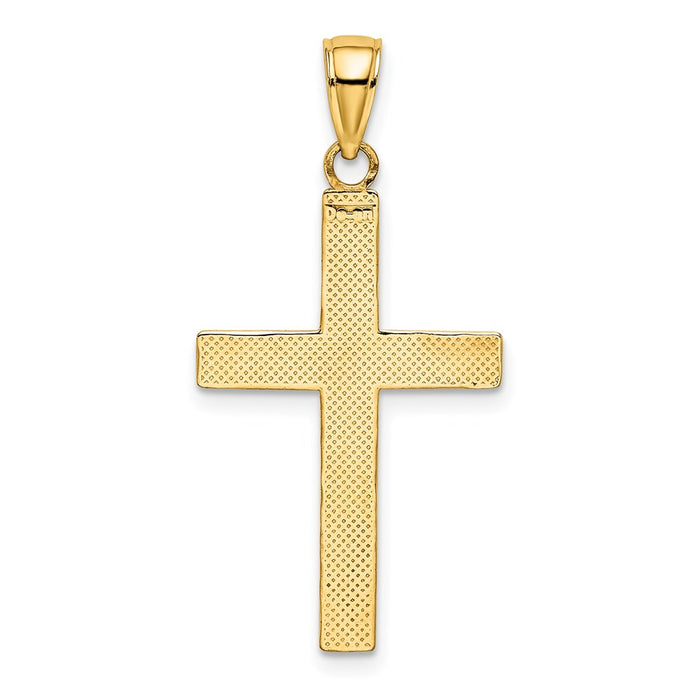 Million Charms 14K Yellow Gold Themed With Rhodium-Plated Polished Tubular Relgious Cross Charm