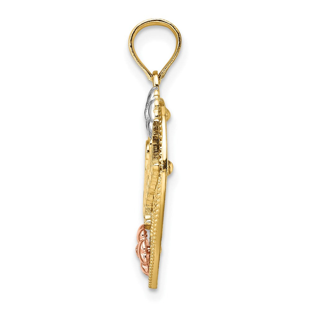 Million Charms 14K Tri-Color Special On Heart With Flower Charm