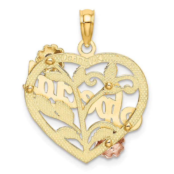 Million Charms 14K Tri-Color Special On Heart With Flower Charm