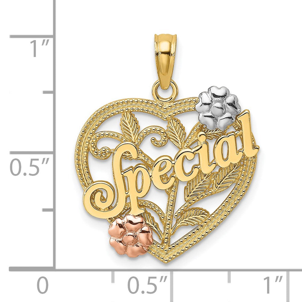 Million Charms 14K Tri-Color Special On Heart With Flower Charm