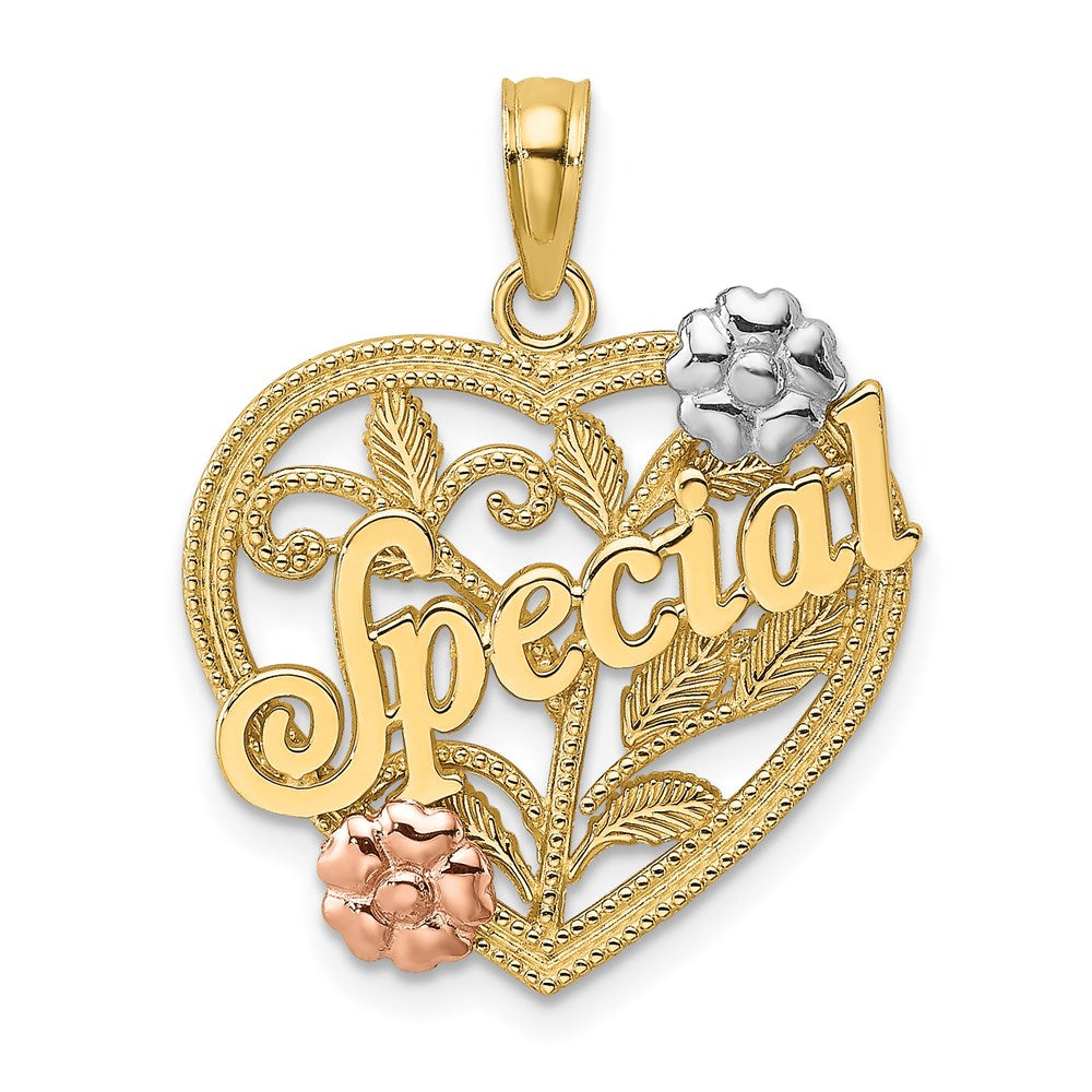 Million Charms 14K Tri-Color Special On Heart With Flower Charm