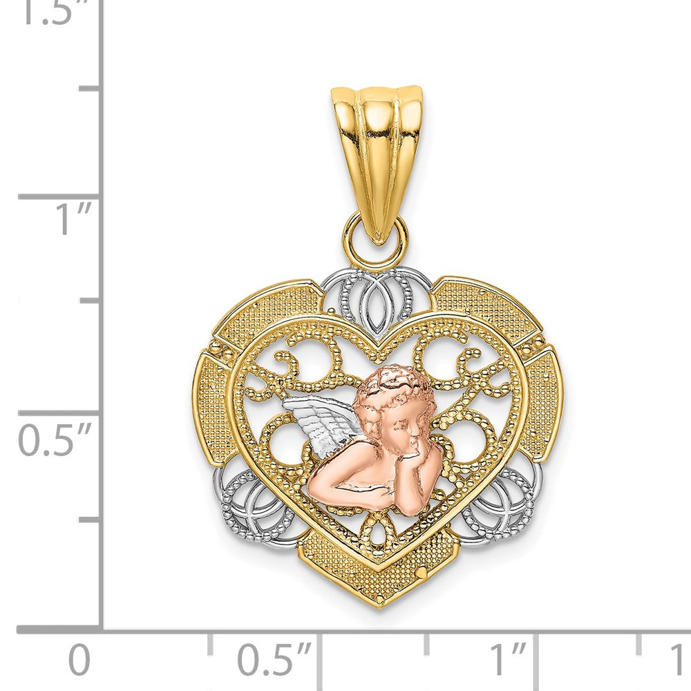 Million Charms 14K Tri-Color Angel In Heart Charm