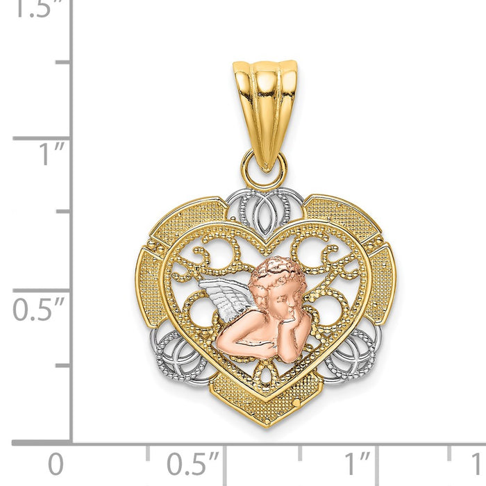 Million Charms 14K Tri-Color Angel In Heart Charm