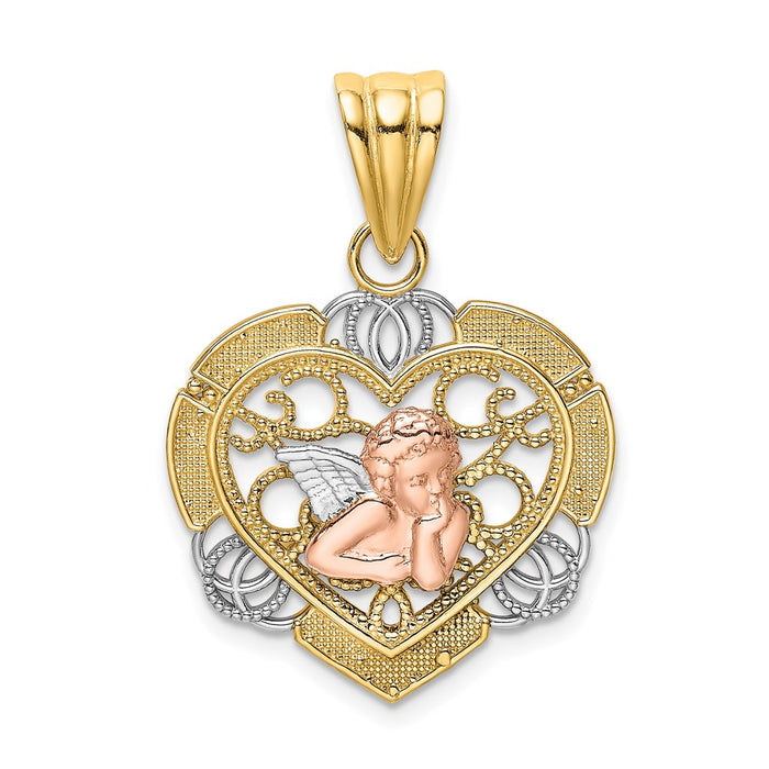 Million Charms 14K Tri-Color Angel In Heart Charm