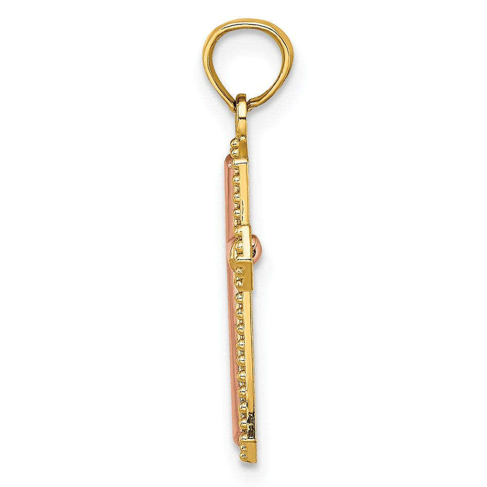Million Charms 14K Yellow & Rose Gold Themed With Beaded Trim Relgious Cross Charm