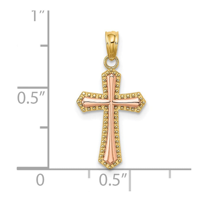 Million Charms 14K Yellow & Rose Gold Themed With Beaded Trim Relgious Cross Charm