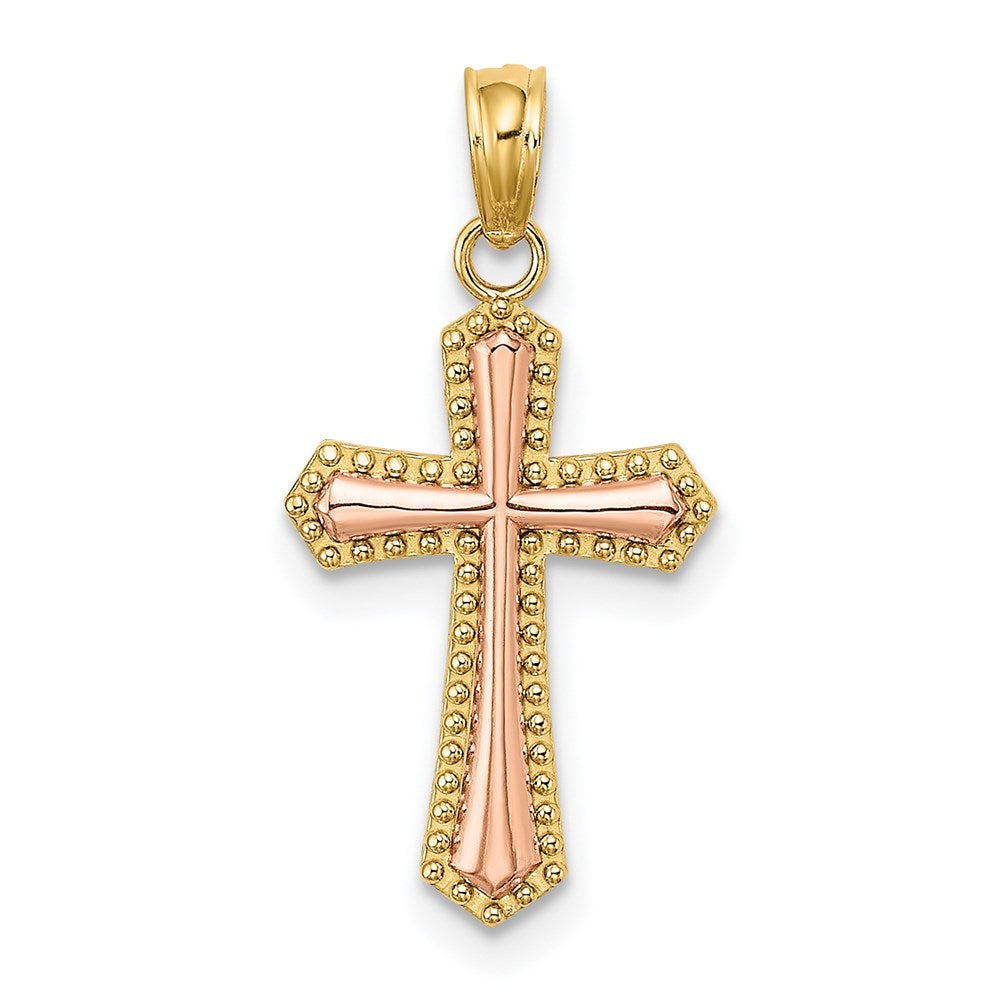 Million Charms 14K Yellow & Rose Gold Themed With Beaded Trim Relgious Cross Charm