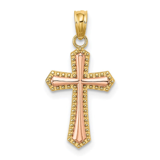 Million Charms 14K Yellow & Rose Gold Themed With Beaded Trim Relgious Cross Charm