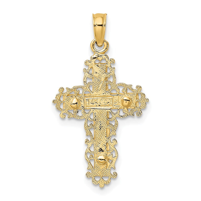 Million Charms 14K With White Rhodium-plated Textured Lace Trim Relgious Crucifix Charm