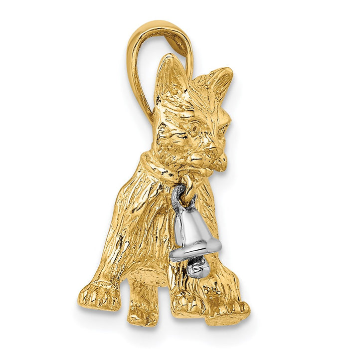 Million Charms 14K With Rhodium-Plated Dangling Bell & Cat Charm